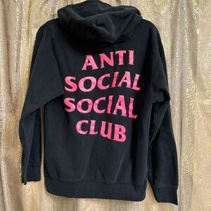 Unisex Anti Social Social Club Black Hot Pink Logo Pullover Hoodie Small